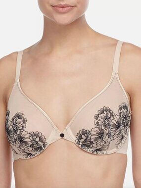 WACOAL Fragile Drama Floral Embroidered Tulle Underwired Demi Bra, Size 38C